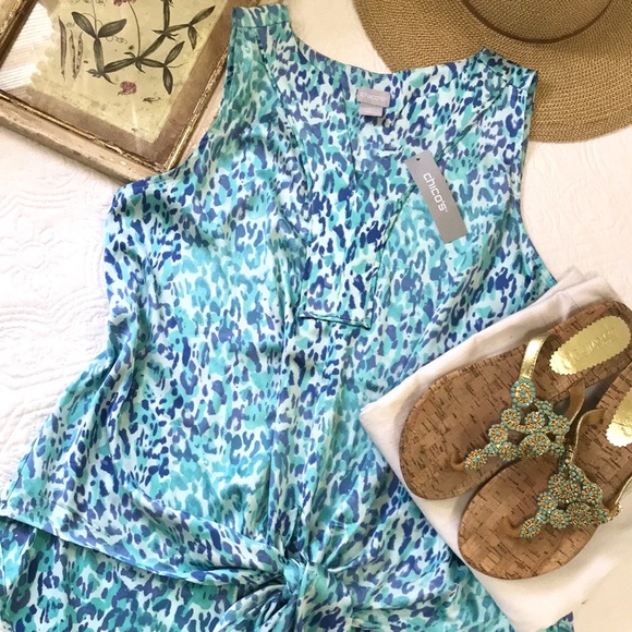 Chico's Tops - NWT Chico’s Coastal Animal Satin Tank